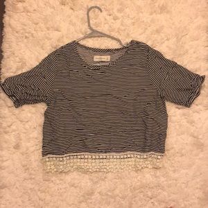 Stripey navy and white top.
